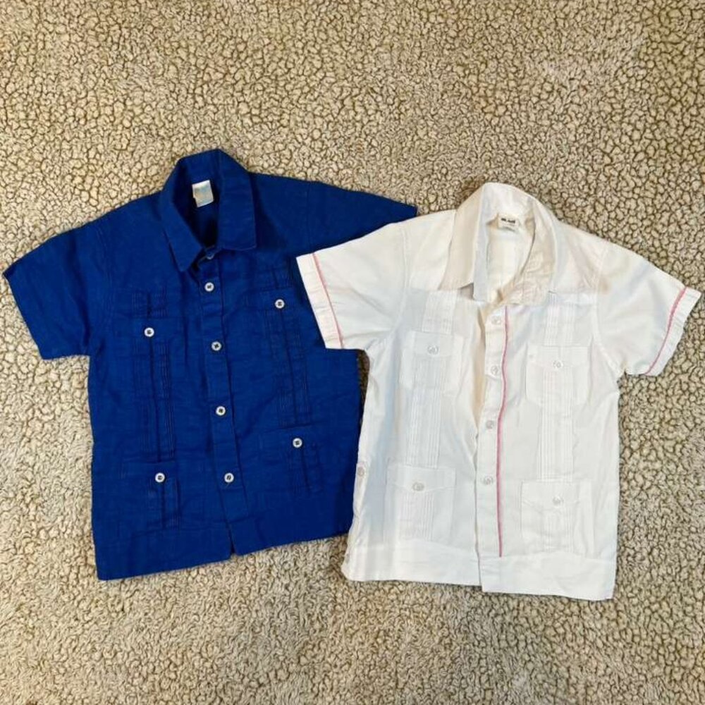 Boys Guayabera Shirt Set Blue & White Short Sleeve Kids Size 3